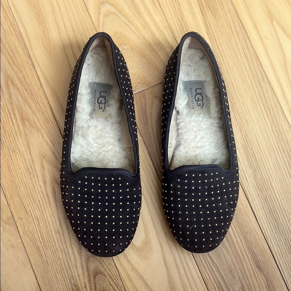 UGG Women's Chocolate Brown Flats with Stud Accents
